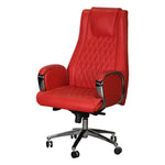 Load image into Gallery viewer, High back office chair white with red leather quilted diamond pattern and chrome finished armrests and base