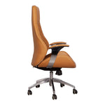 Load image into Gallery viewer, High back office executive chair beige with tan leather upholstery, chrome accents, and black casters for office use
