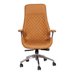 Load image into Gallery viewer, High back office executive chair beige with tan leather, quilted diamond pattern backrest, and chrome-finished base