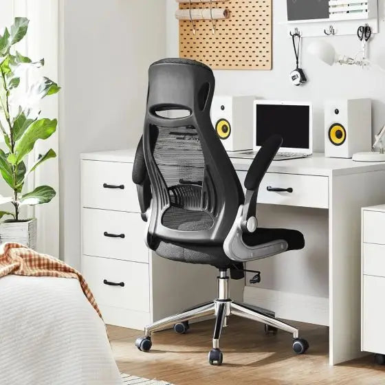 High Back Office Mesh Chair Swivel Adjustable Chair Mesh Backrest with Headrest and Flip Up Armrests Chair Black for Home, Office, Study Room-GCC Home Center