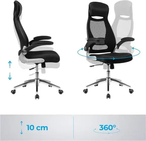 High Back Office Mesh Chair Swivel Adjustable Chair Mesh Backrest with Headrest and Flip Up Armrests Chair Black for Home, Office, Study Room-GCC Home Center