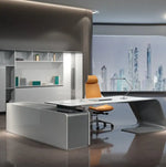 Load image into Gallery viewer, High-End Executive Office Desk with Filing Cabinet, Walnut Finish, Modern CEO Workstation-GCC Home Center