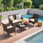 Load image into Gallery viewer, Homall Outdoor Indoor Use Backyard Porch Garden Poolside Balcony Sets Clearance Brown and Beige 4 Pieces Furniture