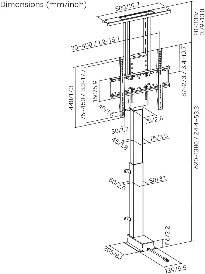 Home Height Adjustable Motorized TV Lift Mount with Remote Control 32"-139