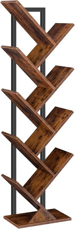 Load image into Gallery viewer, HOOBRO Floor Standing Tree Bookshelf, 9 Tier Tree Bookcase Shelves Wooden, Freestanding Office Bookcase Storage Organizer for Living Room, Bedroom, Tall Wood Bookshelf, Rustic Brown EBF08SJ01G1