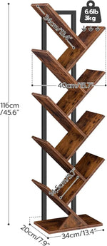 Load image into Gallery viewer, HOOBRO Floor Standing Tree Bookshelf, 9 Tier Tree Bookcase Shelves Wooden, Freestanding Office Bookcase Storage Organizer for Living Room, Bedroom, Tall Wood Bookshelf, Rustic Brown EBF08SJ01G1