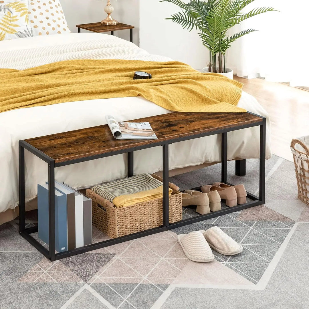HOOBRO Wooden Dining Bench, Extra Long Dining Bench for Dining Table, Vintage Dining Bench Wood with Steel Frame, Industrial Entryway Bench for Kitchen, Dining Room, Rustic Brown and Black EBF12CD01