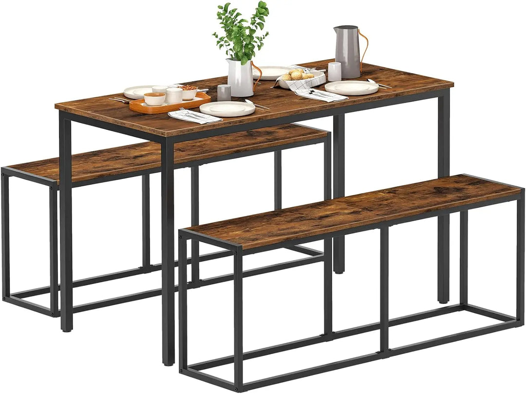 HOOBRO Wooden Dining Bench, Extra Long Dining Bench for Dining Table, Vintage Dining Bench Wood with Steel Frame, Industrial Entryway Bench for Kitchen, Dining Room, Rustic Brown and Black EBF12CD01