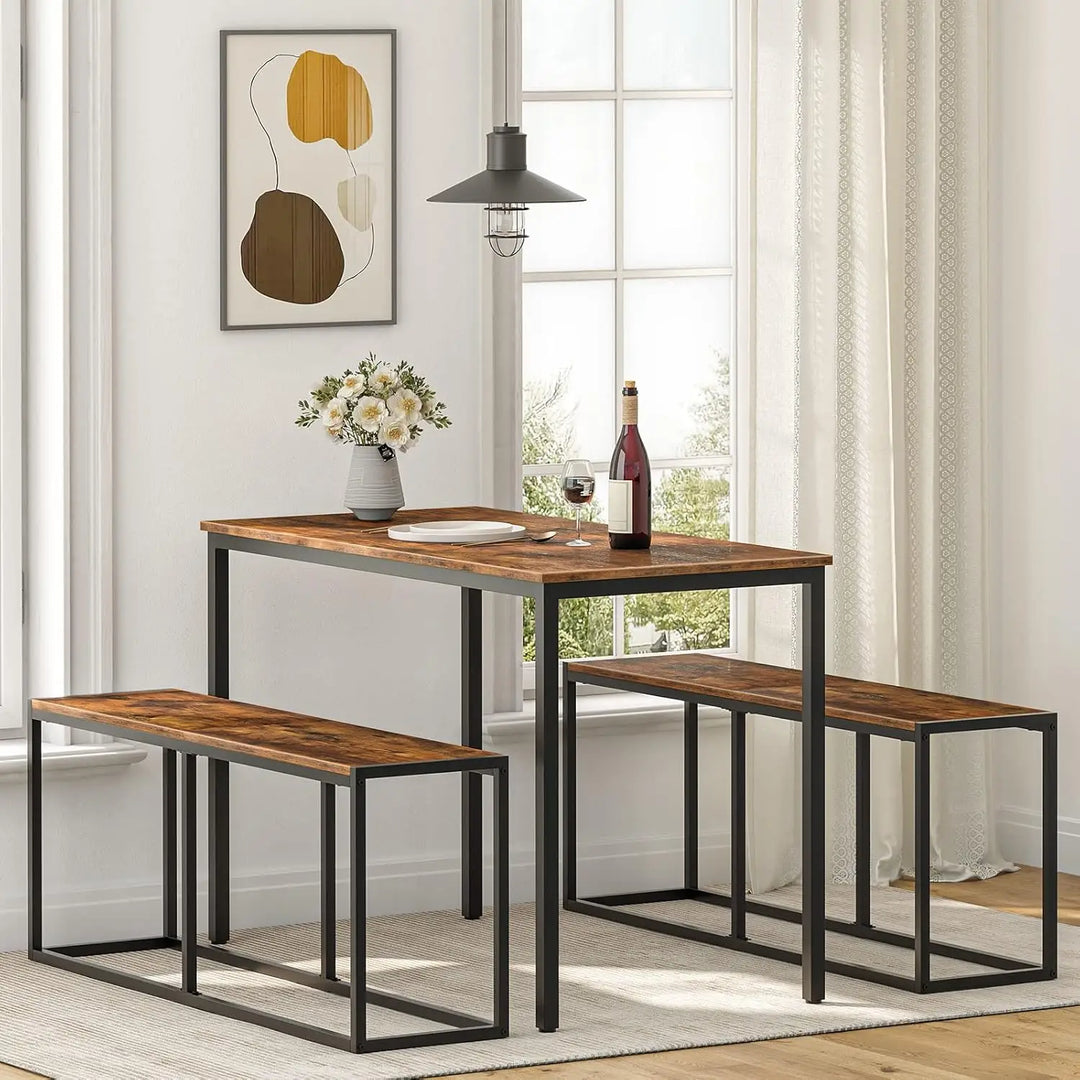 HOOBRO Wooden Dining Bench, Extra Long Dining Bench for Dining Table, Vintage Dining Bench Wood with Steel Frame, Industrial Entryway Bench for Kitchen, Dining Room, Rustic Brown and Black EBF12CD01