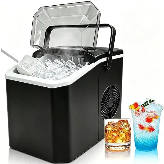 Ice Cube Maker Machine Countertop, Quick Bullet Ice 6 Mins | 12KG Daily Output, 2 Ice Sizes, Self-Cleaning Portable Ice Maker with Accessories for Home, Office, Bar, RV