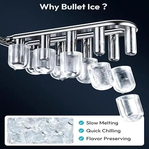 Ice Cube Maker Machine Countertop, Quick Bullet Ice 6 Mins | 12KG Daily Output, 2 Ice Sizes, Self-Cleaning Portable Ice Maker with Accessories for Home, Office, Bar, RV