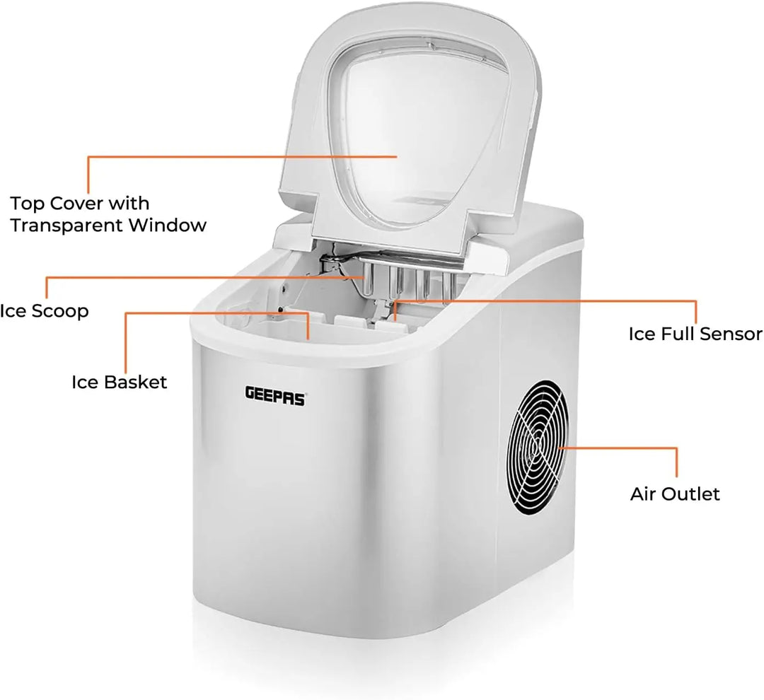 Arabian Mall Portable Countertop Ice Cube Maker (12Kg/24H Output, 2.2L Water Tank, 2 Ice Sizes)