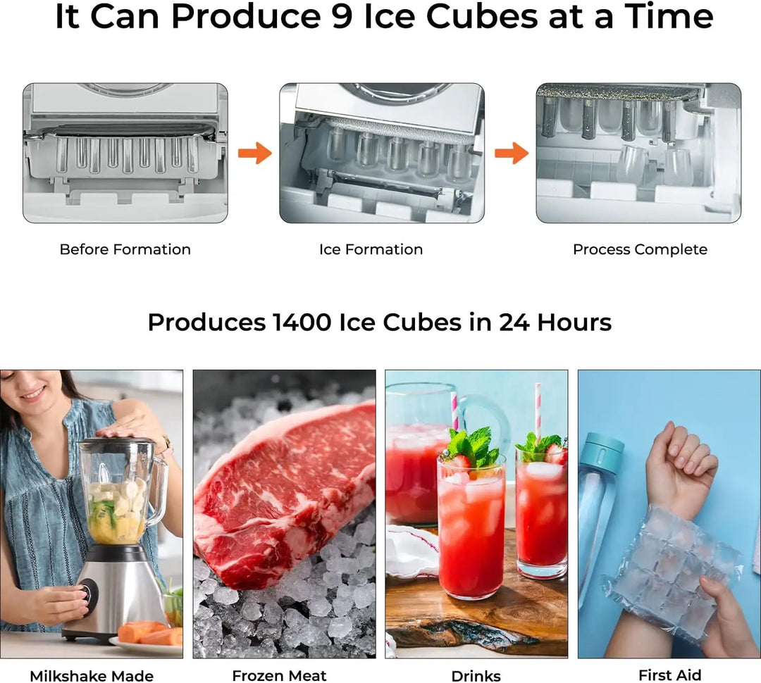 Arabian Mall Portable Countertop Ice Cube Maker (12Kg/24H Output, 2.2L Water Tank, 2 Ice Sizes)