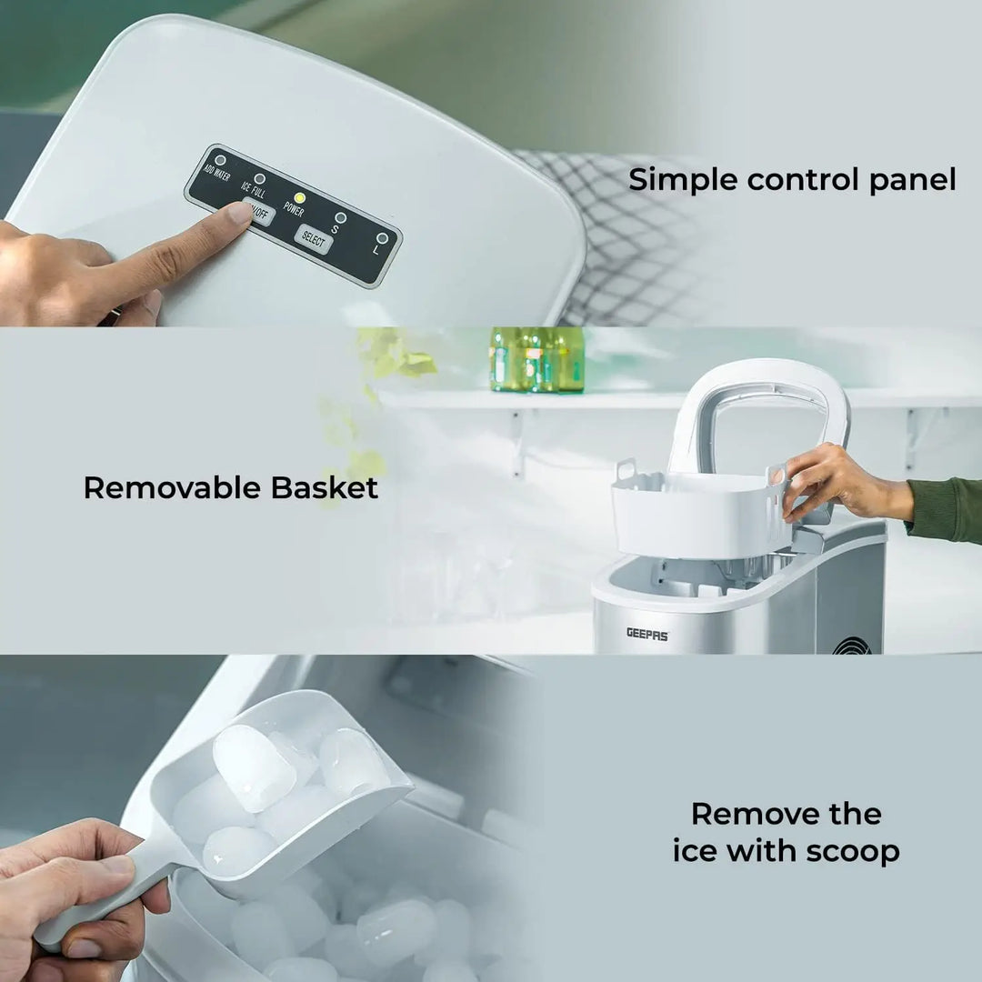 Arabian Mall Portable Countertop Ice Cube Maker (12Kg/24H Output, 2.2L Water Tank, 2 Ice Sizes)