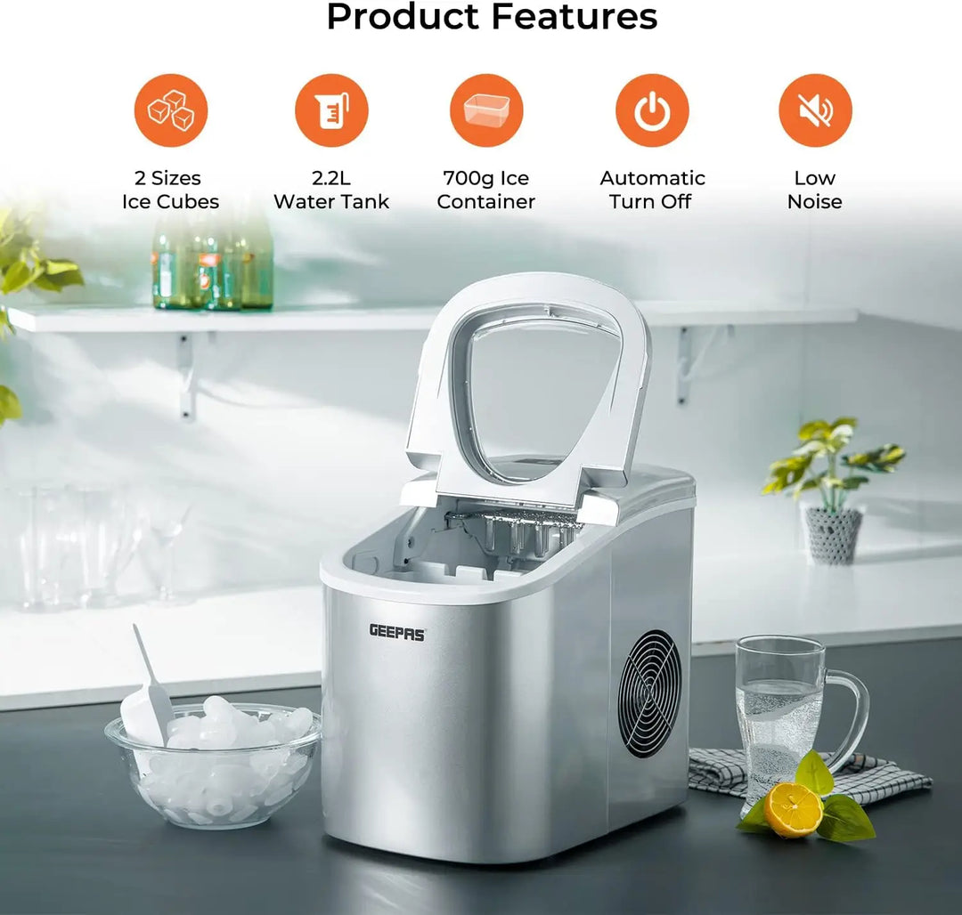 Arabian Mall Portable Countertop Ice Cube Maker (12Kg/24H Output, 2.2L Water Tank, 2 Ice Sizes)