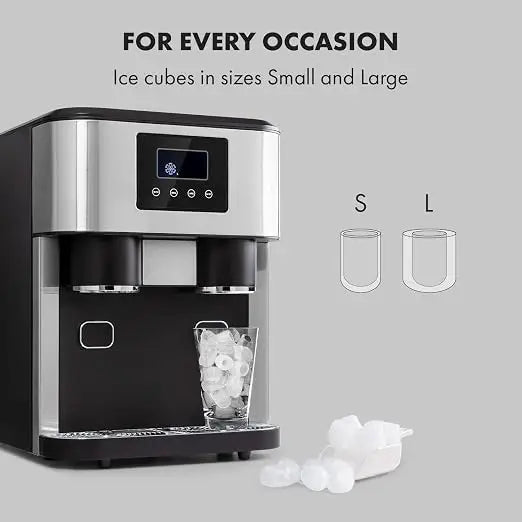 Ice Maker, 3-in-1: Ice Cubes, Crushed Ice, Cold Water, LCD Display, 1.8L Tank