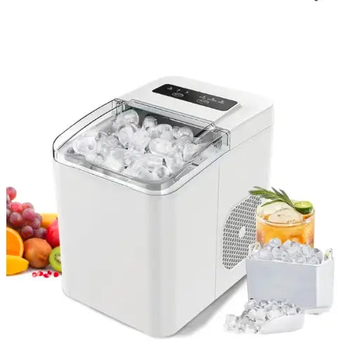Ice Maker Countertop, Mini Portable Ice Machine, 8 Bullet Ice in 6 Mins, 12KG/Day, 2 Ice Sizes, Self-Cleaning, Energy Saving, Compact for Small Space, Kitchen, Office, RV, Party