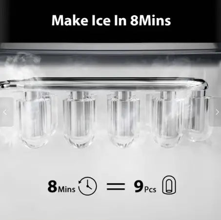 Ice Maker Countertop, Mini Portable Ice Machine, 8 Bullet Ice in 6 Mins, 12KG/Day, 2 Ice Sizes, Self-Cleaning, Energy Saving, Compact for Small Space, Kitchen, Office, RV, Party