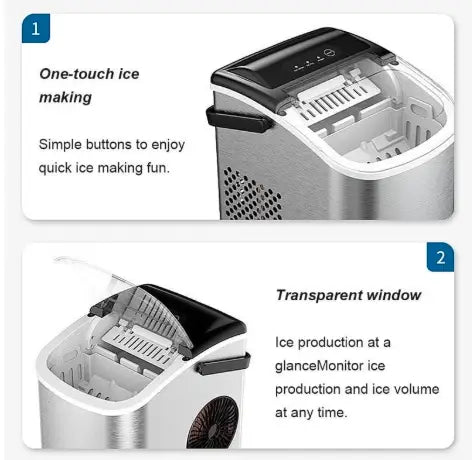 Ice Maker Countertop, Mini Portable Ice Machine, 9 Cubes in 7 Mins, 12KG/Day, Self-Cleaning, Energy Saving, Compact for Small Space, Kitchen, Office, RV, Party,BH-14, Silver