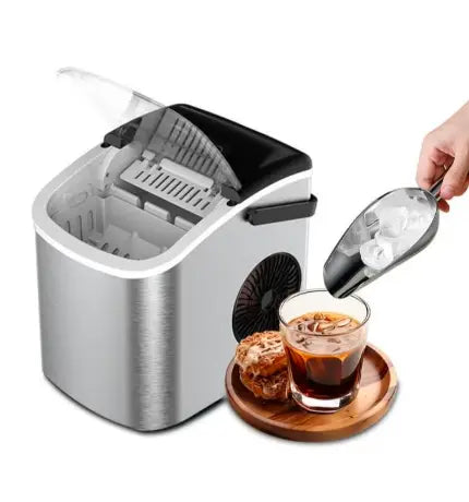 Ice Maker Countertop, Mini Portable Ice Machine, 9 Cubes in 7 Mins, 12KG/Day, Self-Cleaning, Energy Saving, Compact for Small Space, Kitchen, Office, RV, Party,BH-14, Silver