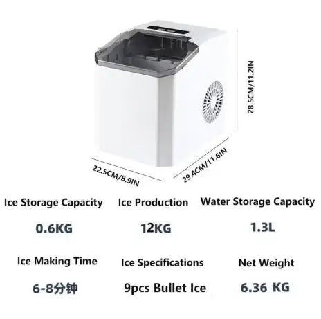 Ice Maker Countertop, Portable Ice Machine with Basket and Scoop,26 Lbs/24h,9 Ice Cubes Ready in 7 Mins, 2 Sizes of Bullet Ice for Home, Kitchen,Camping,Rv