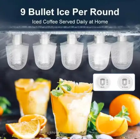 Ice Maker Countertop, Portable Ice Machine with Basket and Scoop,26 Lbs/24h,9 Ice Cubes Ready in 7 Mins, 2 Sizes of Bullet Ice for Home, Kitchen,Camping,Rv
