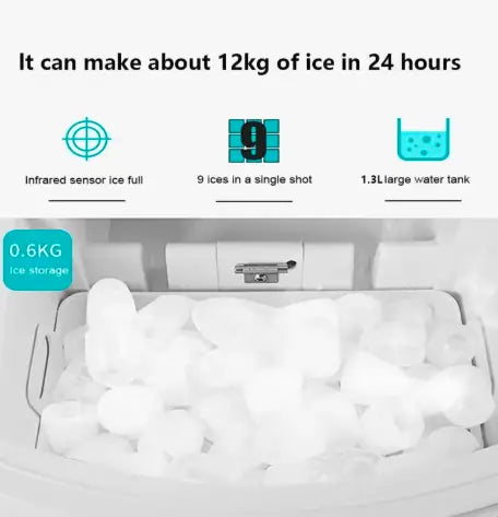 Ice Maker Countertop, Portable Ice Machine with Basket and Scoop,26 Lbs/24h,9 Ice Cubes Ready in 7 Mins, 2 Sizes of Bullet Ice for Home, Kitchen,Camping,Rv