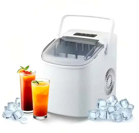 Ice Maker Countertop Portable Self-Cleaning Ice Maker Machine with Handle Scoop and Basket 9 Bullet Ice Cubes in 6-8 Minutes 12kg/24H Ideal for Home Kitchen Office Party