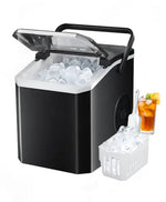 Load image into Gallery viewer, Ice Maker Countertop, Self Cleaning Ice Machine with Handle, Ice Scoop and Basket, 9 Ice Cubes Ready in 6 Mins, 2 Sizes of Ice Cubes, Low voice, Ice Maker for Home, Kitchen, Office, Party, Black