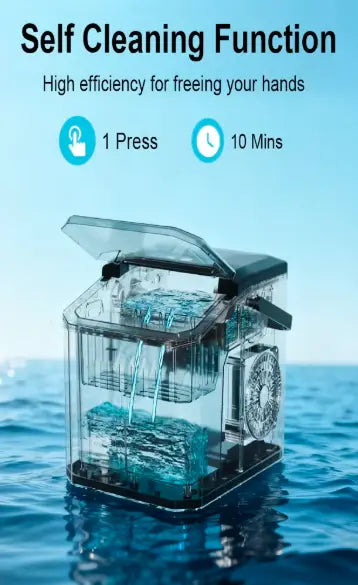 Ice Maker Countertop, Self Cleaning Ice Machine with Handle, Ice Scoop and Basket, 9 Ice Cubes Ready in 6 Mins, 2 Sizes of Ice Cubes, Low voice, Ice Maker for Home, Kitchen, Office, Party, Black