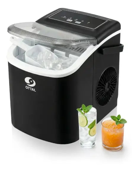 Ice Maker Countertop with Handle - 9 Bullet Ice Cubes in 6 Mins, Nugget Ice Maker, 12kg/24H, Portable Ice Machine with Scoop and Basket for Home, Kitchen, Camping, RV (Black)