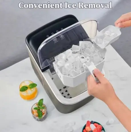Ice Maker for Home Kitchen Office Party, Stainless Steel, Silver, 12kg/24H Output with 2 Ice Sizes 9 Cubes in 8 Mins