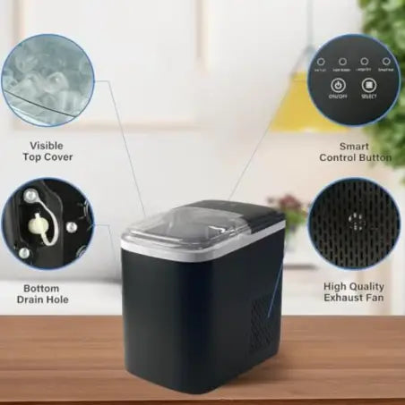 Ice Maker for Home Kitchen Office Party, Stainless Steel, Silver, 12kg/24H Output with 2 Ice Sizes 9 Cubes in 8 Mins