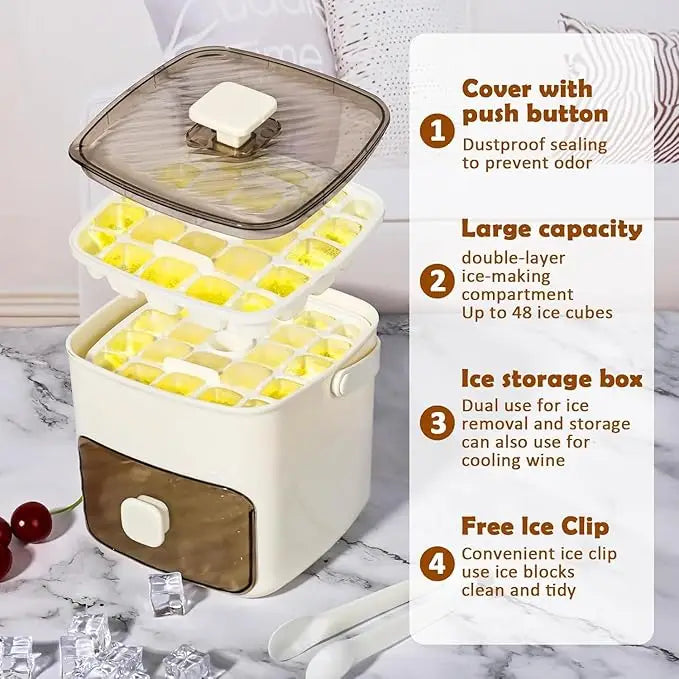 Ice Maker Machine Counter Top, 48 Ice Cube Ice Machine with Ice Scoop & Basket, Ice Cube Maker Release All Ice Cubes in One Second, Ice Cube Tray for Whiskey, Cocktail, Coffee Drinks, Beer