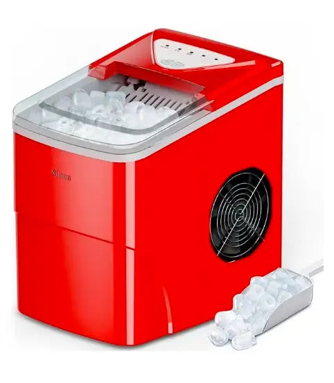 Ice Makers Countertop, 9 Cubes Ready in 6 Mins, 26lbs in 24Hrs, Self-Cleaning Ice Machine with Ice Scoop and Basket, 2 Sizes of Bullet Ice for Home Kitchen Office Bar Party