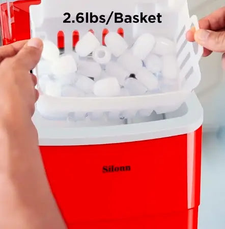 Ice Makers Countertop, 9 Cubes Ready in 6 Mins, 26lbs in 24Hrs, Self-Cleaning Ice Machine with Ice Scoop and Basket, 2 Sizes of Bullet Ice for Home Kitchen Office Bar Party