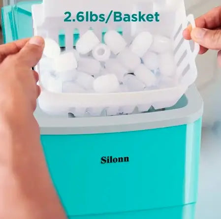 Ice Makers Countertop, 9 Cubes Ready in 6 Mins, 26lbs in 24Hrs, Self-Cleaning Ice Machine with Ice Scoop and Basket, 2 Sizes of Bullet Ice for Home Kitchen Office Bar Party