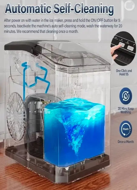Ice Making Machine, Portable Countertop Automatic Bullet Ice Cube Maker with 1.4L Water Tank, Makes 9 Cubes in 6 to 8 Minutes, Self-Cleaning, 12KG/24H for Home, Office, Kitchen, Party, UK Plug