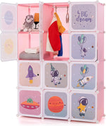 Load image into Gallery viewer, INFANS Children Wardrobe, Kid Closet Portable Baby Dresser Cute for Kids Bedroom Nursery Armoire with Doors 12 Cube 2 Hanging Sections, Kid Clothes Storage Organizer (Pink, 12 Cubes)-GCC Home Center