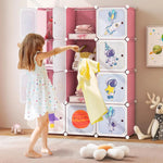 Load image into Gallery viewer, INFANS Children Wardrobe, Kid Closet Portable Baby Dresser Cute for Kids Bedroom Nursery Armoire with Doors 12 Cube 2 Hanging Sections, Kid Clothes Storage Organizer (Pink, 12 Cubes)-GCC Home Center