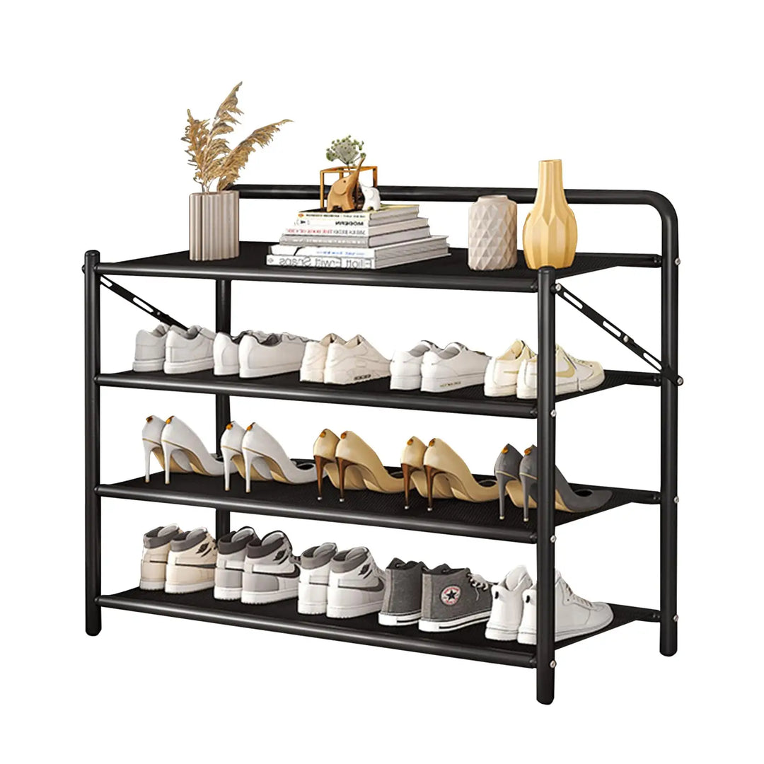 INFOSUN Shoe Rack, Shoes Cabinet Organizer, 4-Tier Shoe Storage with 3 Mesh Shelves, Multi-Function Organizer, Boots Storage Shelf Modern House Furniture Home for Entryway Hallway (Black, 4 Tier)