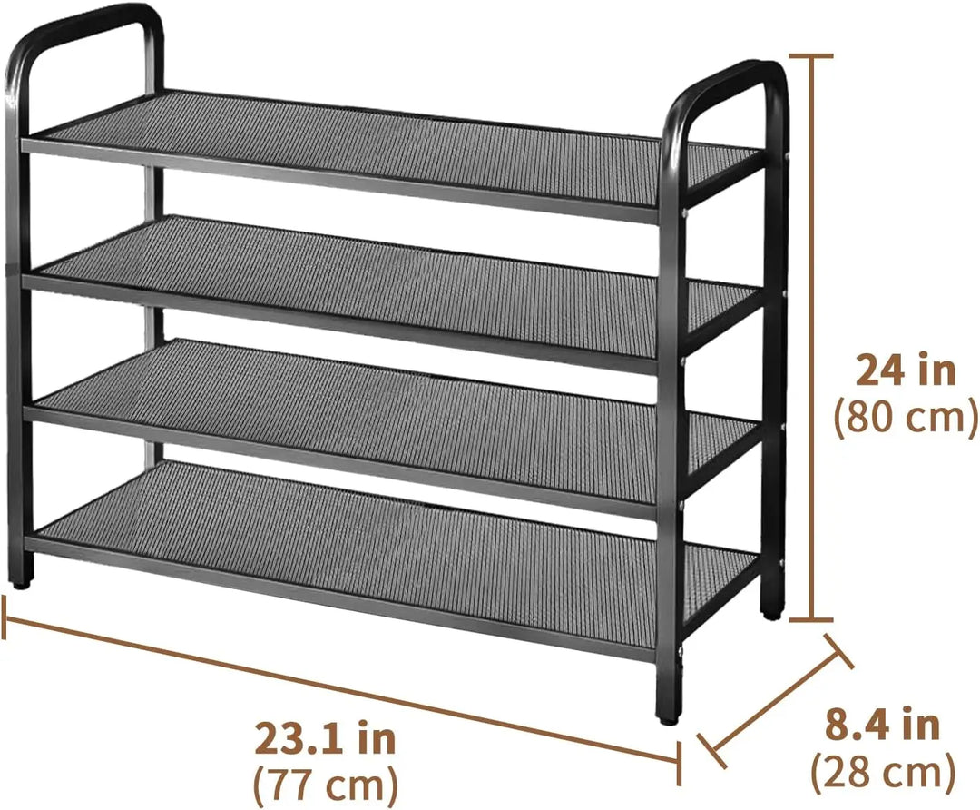 INFOSUN Shoe Rack, Shoes Cabinet Organizer, 4-Tier Shoe Storage with 3 Mesh Shelves, Multi-Function Organizer, Boots Storage Shelf Modern House Furniture Home for Entryway Hallway (Black, 4 Tier)