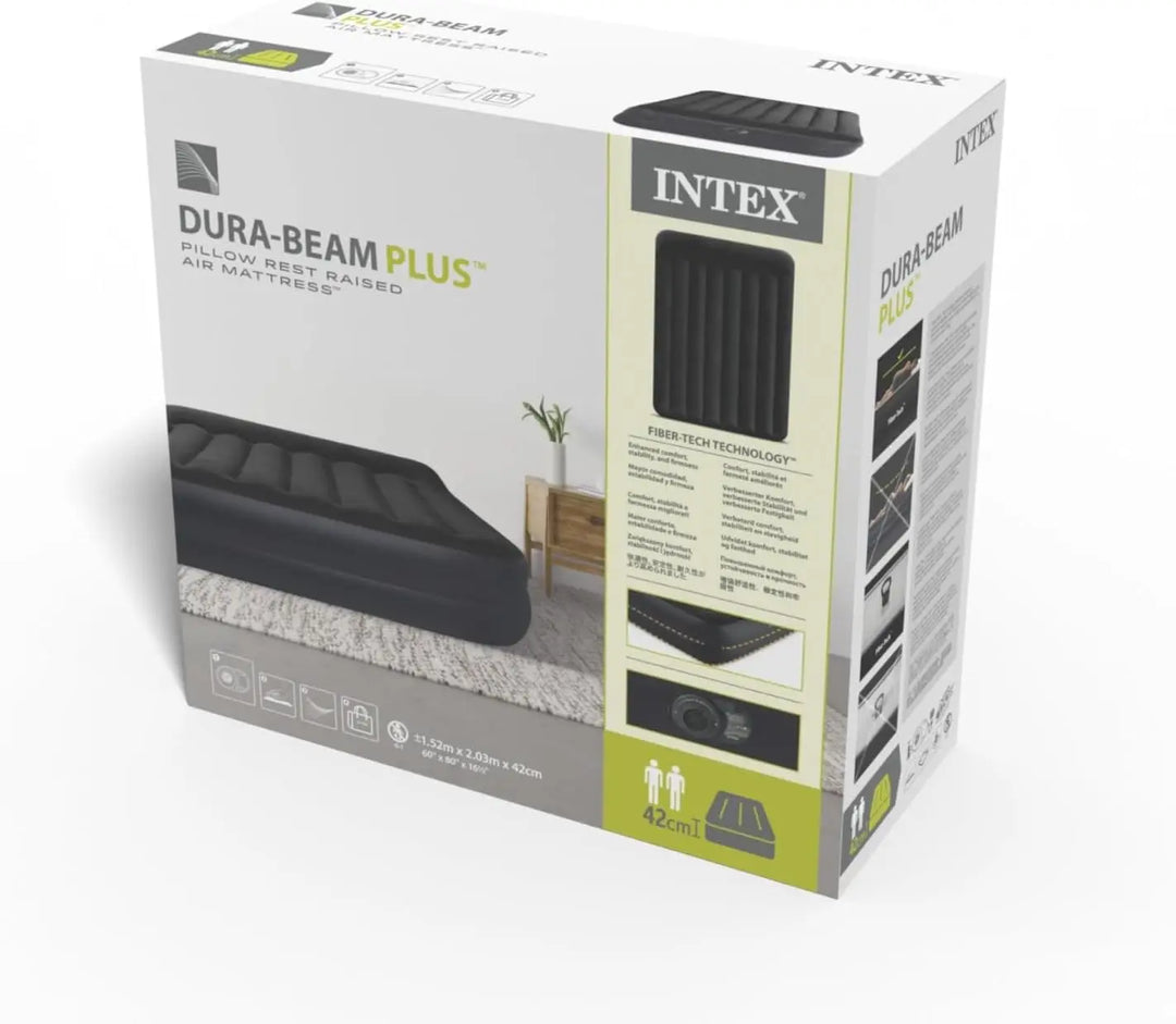 Intex Airbed Inflatable Double Mattress With Bulit In Electric Pump,152 X 203 X 42 Cm, 64124, Black, Durabeam Queen Pillow Rest Airbed W/E.Pump152X203X42, 64124