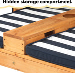 Load image into Gallery viewer, KidKraft Wooden Outdoor Double Chaise Lounge with Cup Holders, Kid's Patio Furniture, Honey Navy and White Striped Fabric, Gift for Ages 3-8