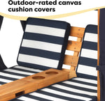 Load image into Gallery viewer, KidKraft Wooden Outdoor Double Chaise Lounge with Cup Holders, Kid's Patio Furniture, Honey Navy and White Striped Fabric, Gift for Ages 3-8