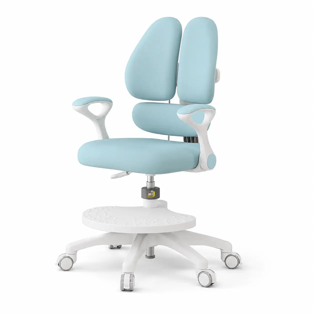 Kids Desk Chair with Armrests Footrest, Adjustable Height Study Chair with Arms & Wheels Ergonomic Student Swivel Rolling Task Chair for Boys Girls, Home Bedroom School, Blue