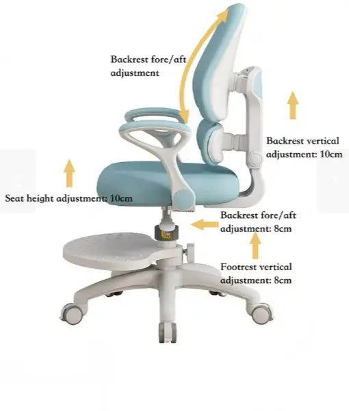 Kids Desk Chair with Armrests Footrest, Adjustable Height Study Chair with Arms & Wheels Ergonomic Student Swivel Rolling Task Chair for Boys Girls, Home Bedroom School, Blue
