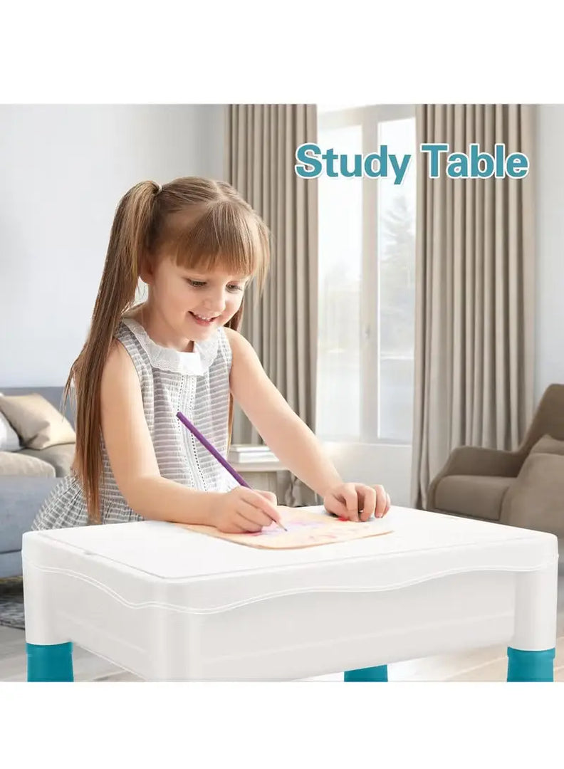 Kids Multi-Functional Building Block Table and 2 Chairs Set,Activity Table with 502 Pcs Building Blocks, Water/Sand/Play/Dinning Table for Toddlers