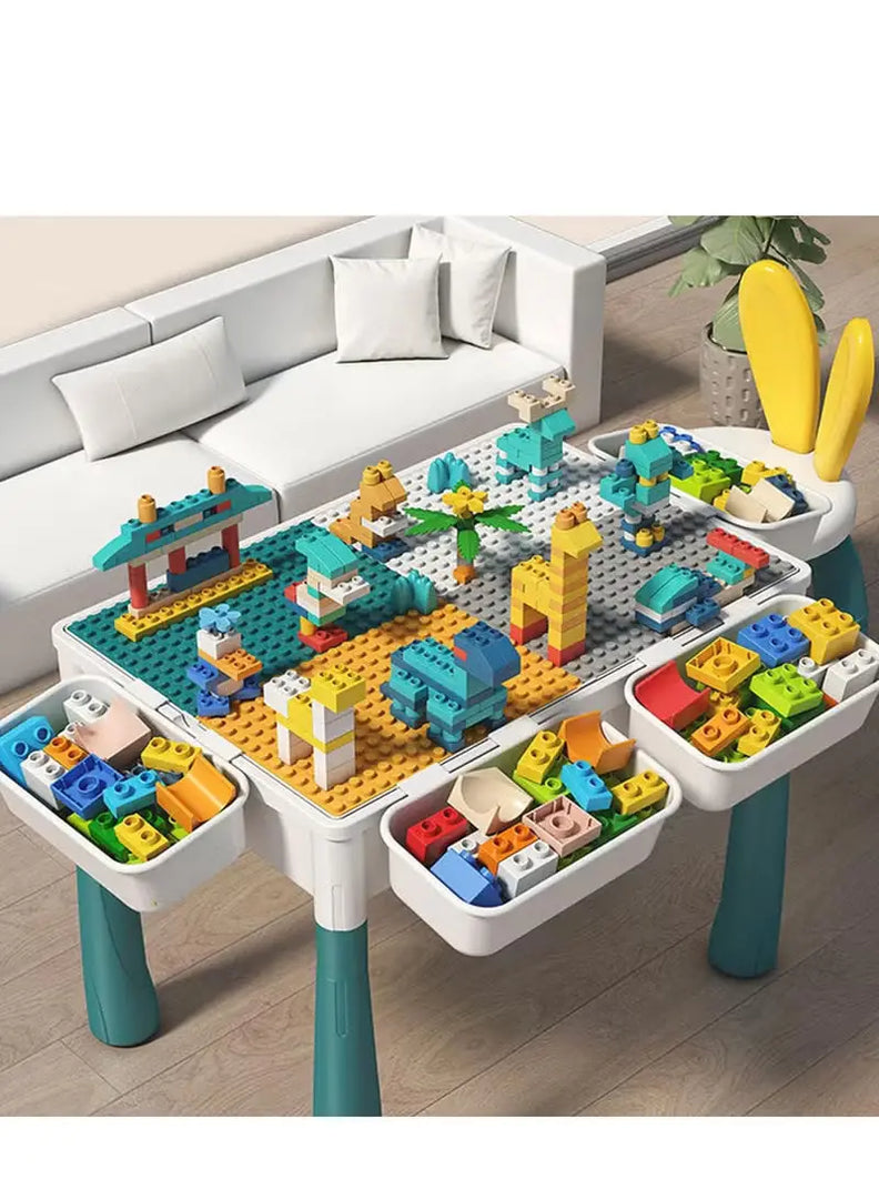 Kids Multi-Functional Building Block Table and 2 Chairs Set,Activity Table with 502 Pcs Building Blocks, Water/Sand/Play/Dinning Table for Toddlers