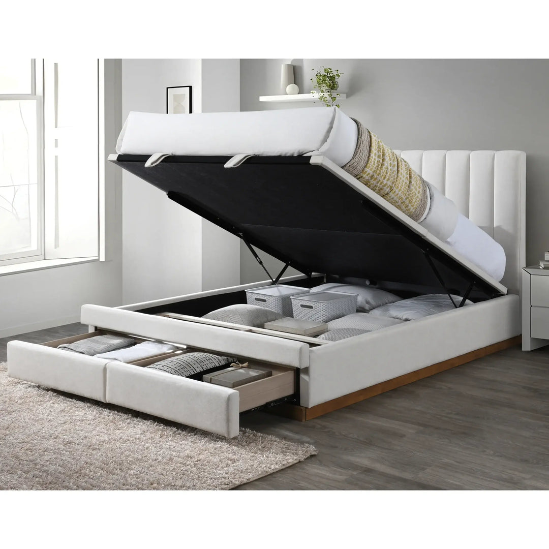 King Bed With 2 Drawers and Hydraulic Storage – Cream